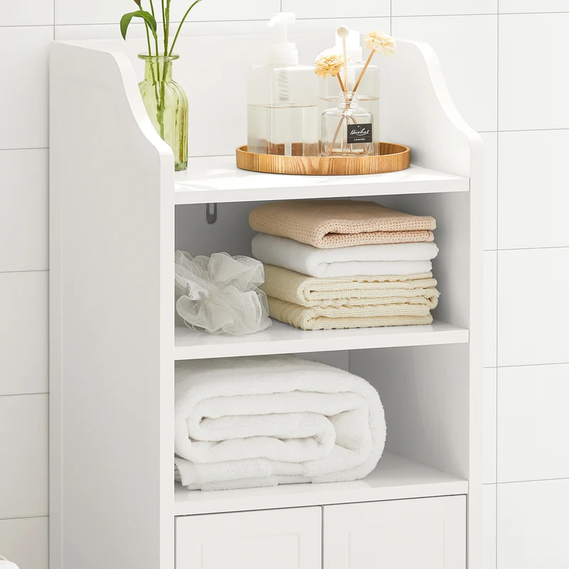 SoBuy BZR56-W Meuble Bas de Salle de Bain Commode Armoire de Rangement sur Pied avec 3 étagères et 2 Portes, Blanc, 41x36x86 cm