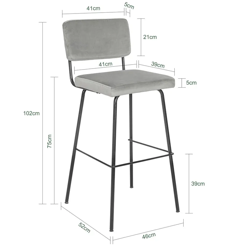 SoBuy FST90-DGx2 Lot de 2 Tabourets de Bar Design Tabouret Haut de Bistrot avec Dossier et Repose-Pieds, Tabouret de Comptoir, Chaise de Bar