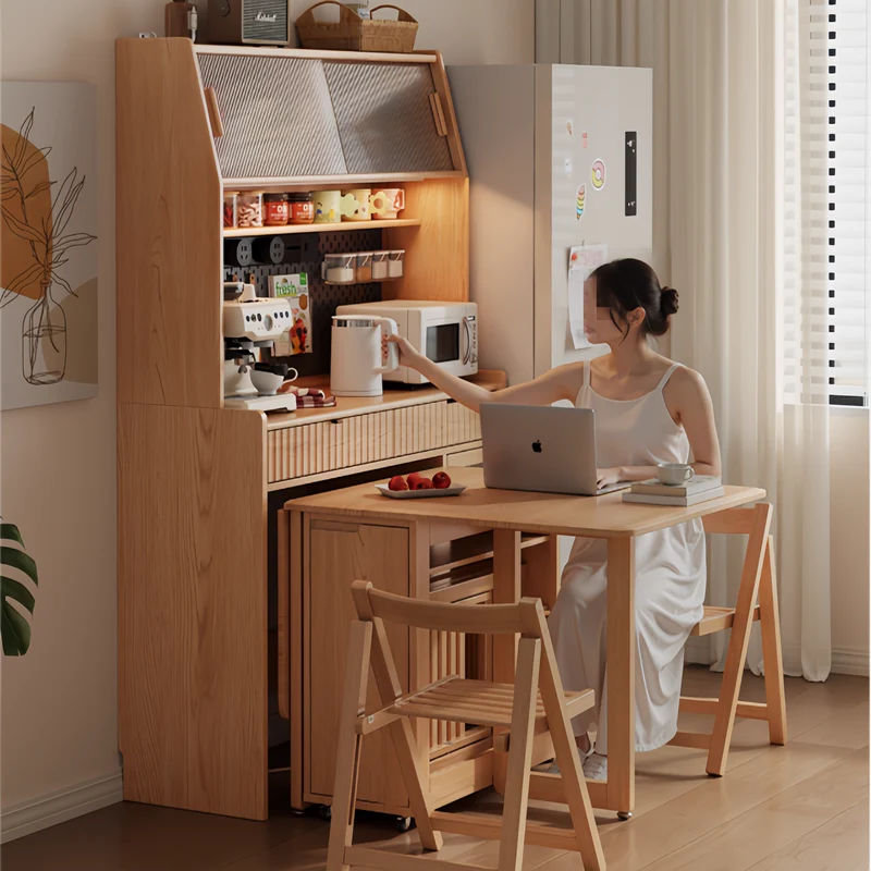 Hutch de cuisine avec table à manger à double abattant et 4 chaises pliantes