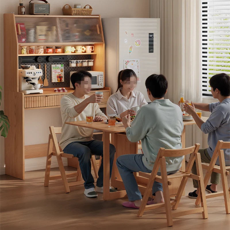 Hutch de cuisine avec table à manger à double abattant et 4 chaises pliantes