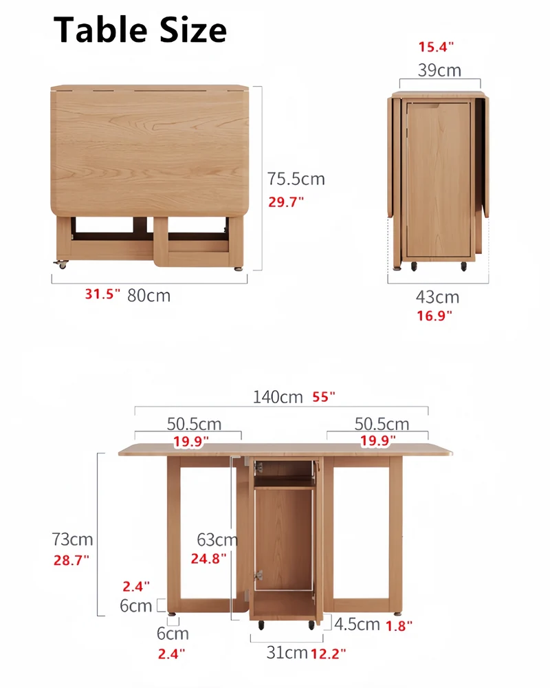Hutch de cuisine avec table à manger à double abattant et 4 chaises pliantes