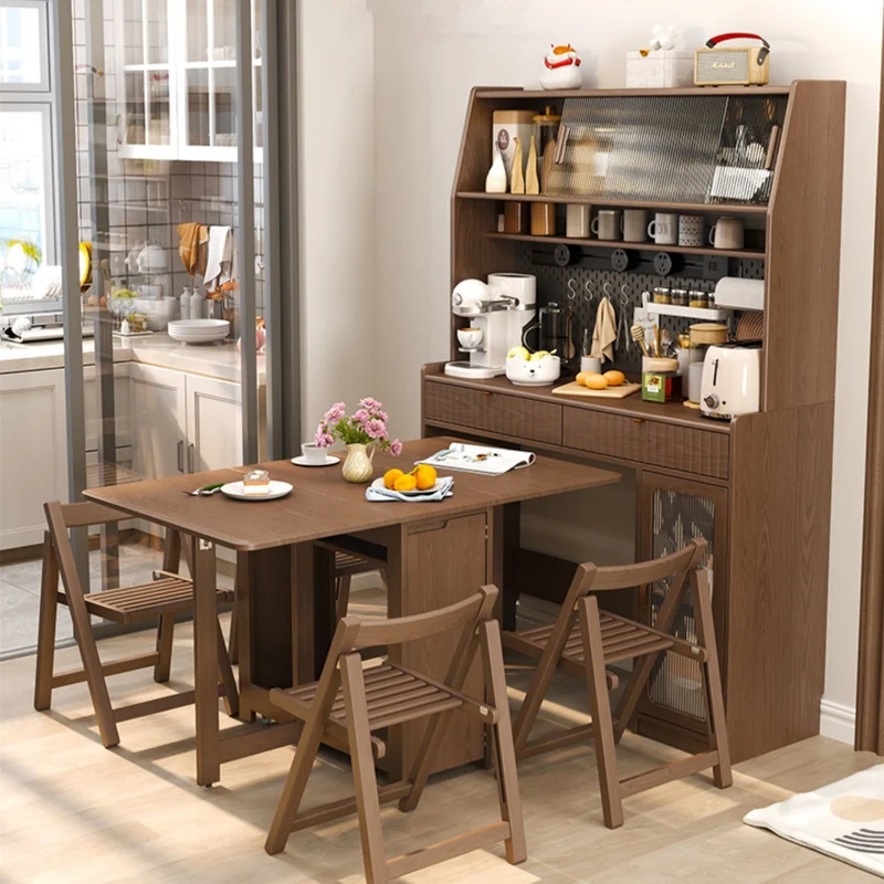 Hutch de cuisine avec table à manger à double abattant et 4 chaises pliantes