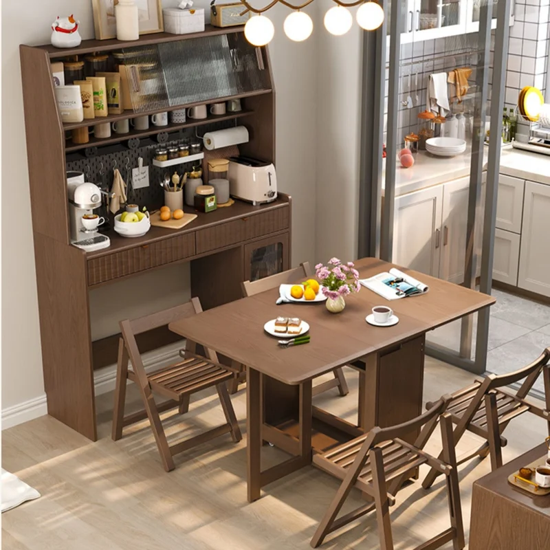 Hutch de cuisine avec table à manger à double abattant et 4 chaises pliantes