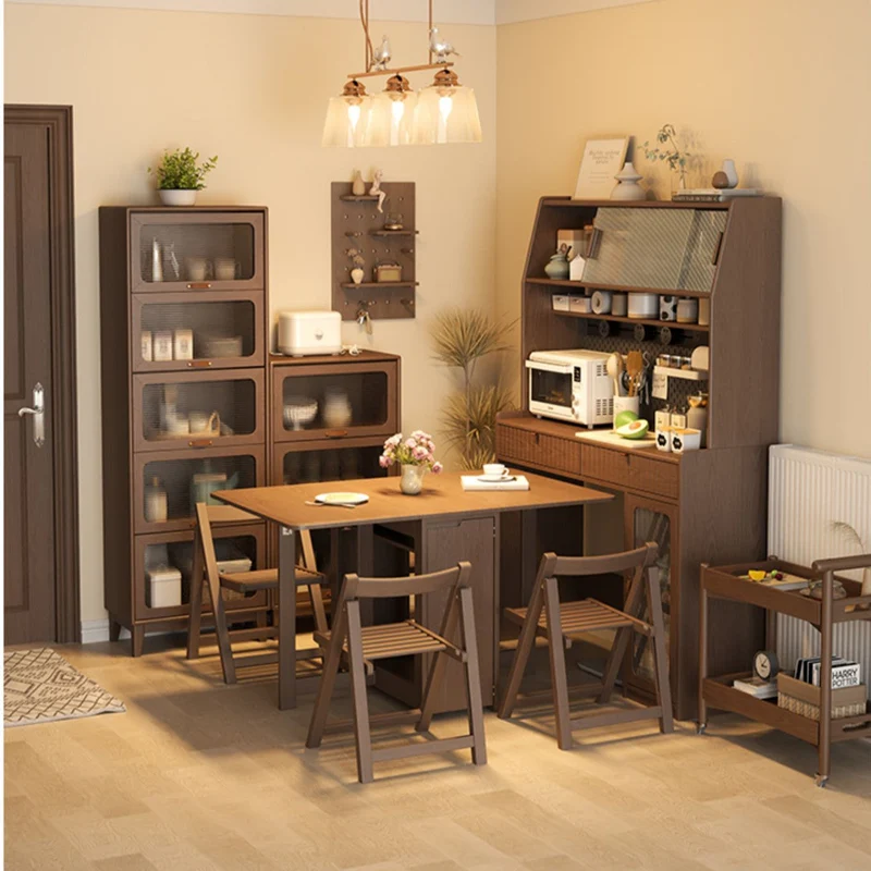 Hutch de cuisine avec table à manger à double abattant et 4 chaises pliantes