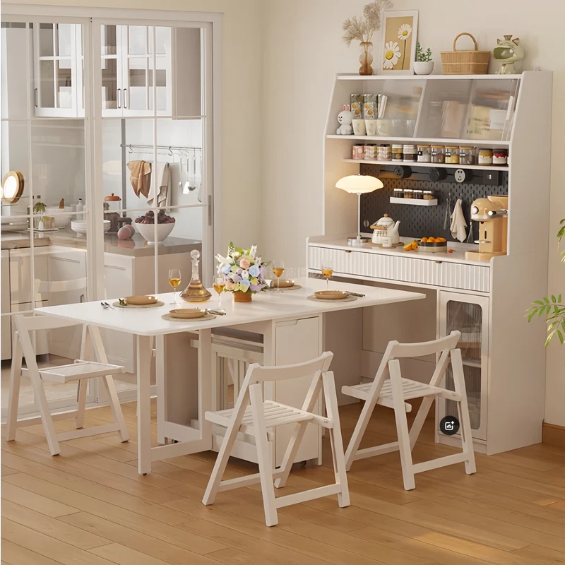 Hutch de cuisine avec table à manger à double abattant et 4 chaises pliantes