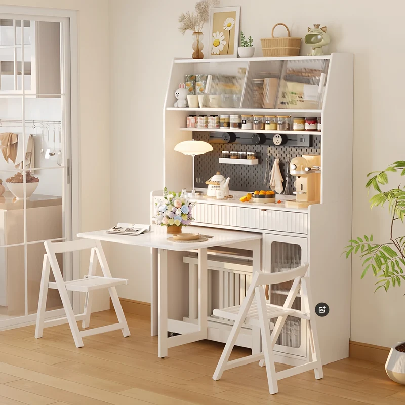 Hutch de cuisine avec table à manger à double abattant et 4 chaises pliantes