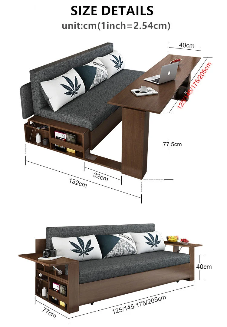 Canapé-lit multifonction peu encombrant avec bureau pliable