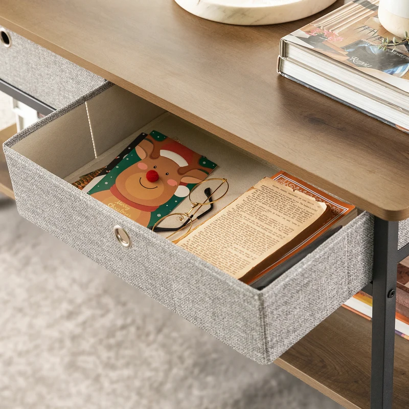 SoBuy FBT107-PF Table Basse avec 2 Tiroirs en Tissu Table d'appoint Table TV Table de Salon Bouts de canapé Style Industriel