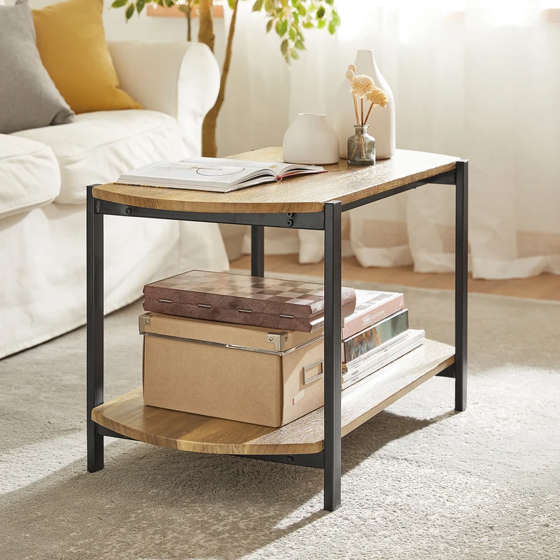 SoBuy FBT90-N Tables Basses avec 2 Etagères, Tables d'appoint, Table TV, Table de Salon, Bouts de canapé