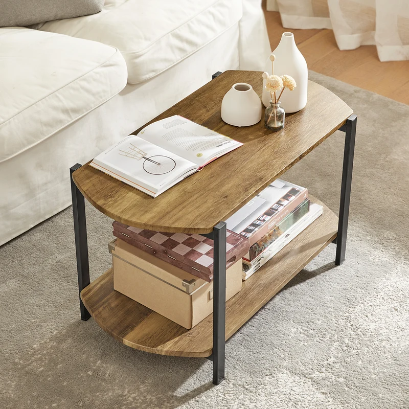 SoBuy FBT90-N Tables Basses avec 2 Etagères, Tables d'appoint, Table TV, Table de Salon, Bouts de canapé