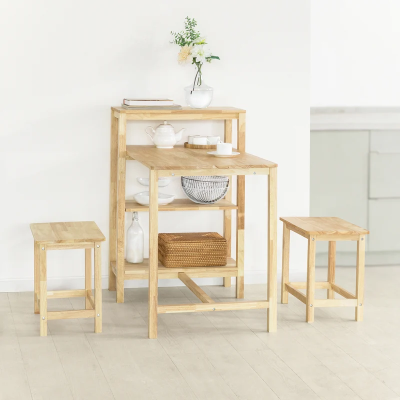SoBuy FWT69-N Table de Salle à Manger avec étagères, Table à Manger en Bois d'hévéa