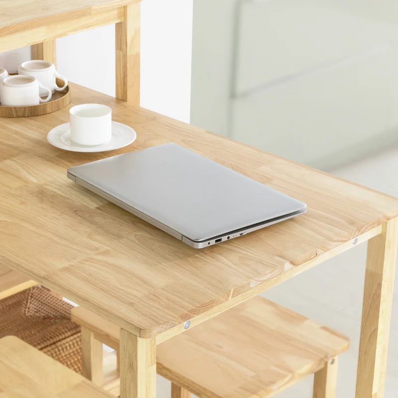 SoBuy FWT69-N Table de Salle à Manger avec étagères, Table à Manger en Bois d'hévéa