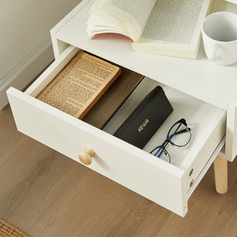 SoBuy FBT101-W Table de Chevet Table d'Appoint avec étagères de Rangement et tiroir – Blanc