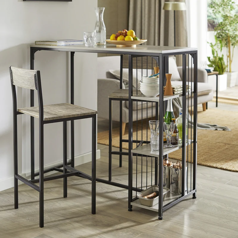 SoBuy FWT84-HG Table Haute de Bar Mange-Debout Table à Manger Table de Bistrot avec 3 Étagères