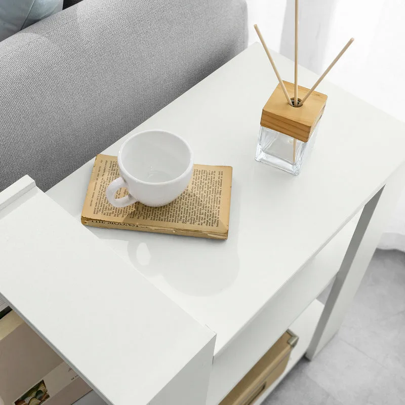 SoBuy FBT104-W Bout de Canapé Table d’Appoint Meuble de Rangement avec 3 Etagères et 2 Compartiments Ouverts