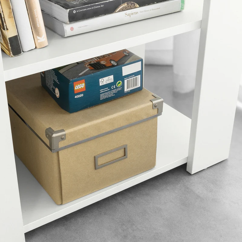 SoBuy FBT104-W Bout de Canapé Table d’Appoint Meuble de Rangement avec 3 Etagères et 2 Compartiments Ouverts