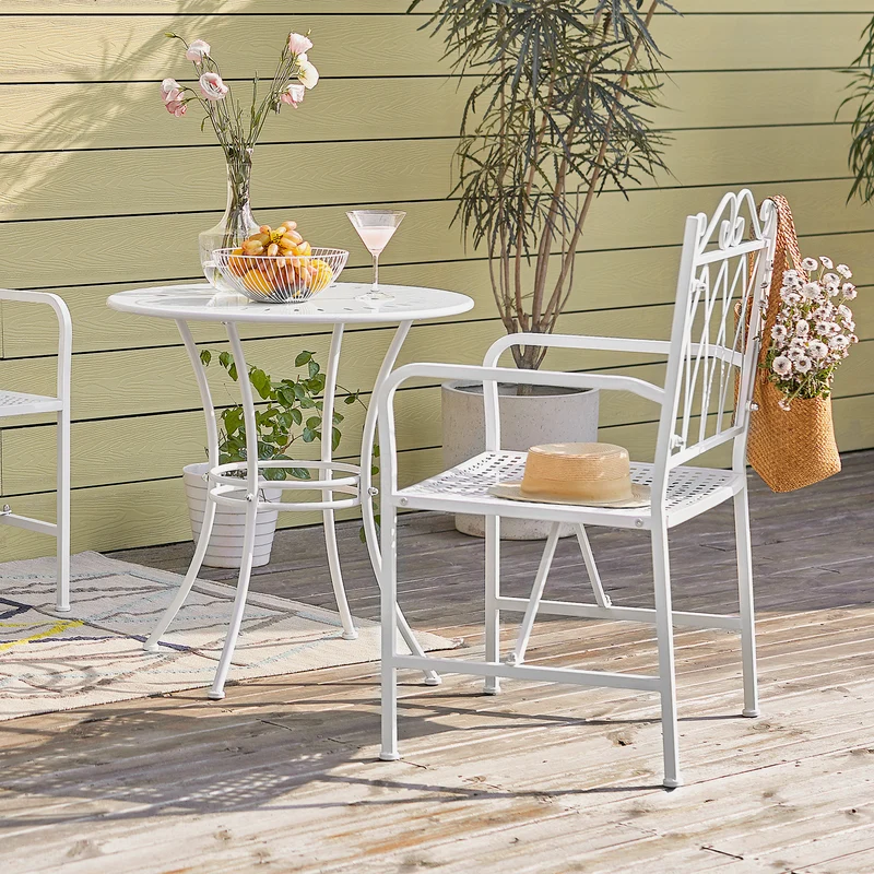SoBuy OGT47-W Chaise de Jardin Extérieur 1 Personnes en Métal Fauteuil de Jardin avec Accoudoirs pour Balcon, Terrasse