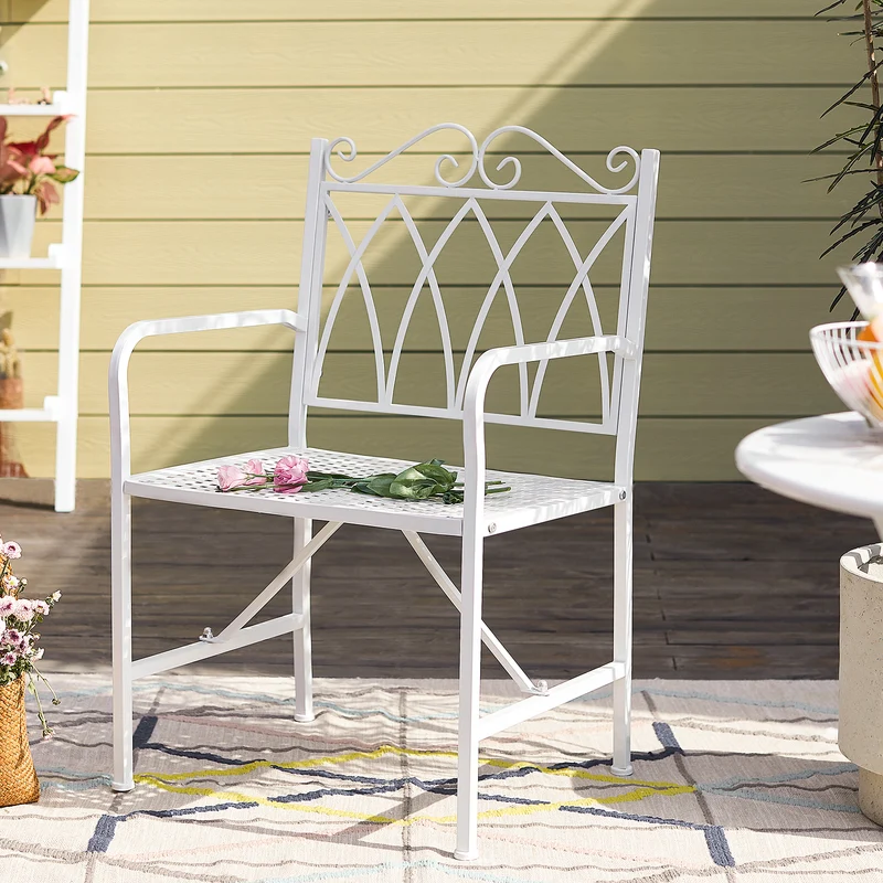 SoBuy OGT47-W Chaise de Jardin Extérieur 1 Personnes en Métal Fauteuil de Jardin avec Accoudoirs pour Balcon, Terrasse