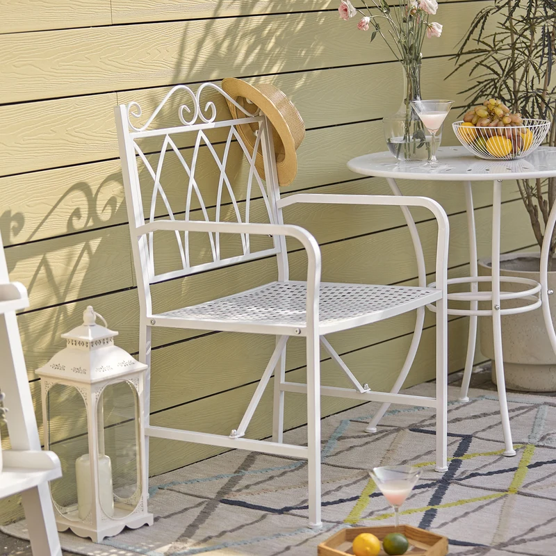 SoBuy OGT47-W Chaise de Jardin Extérieur 1 Personnes en Métal Fauteuil de Jardin avec Accoudoirs pour Balcon, Terrasse