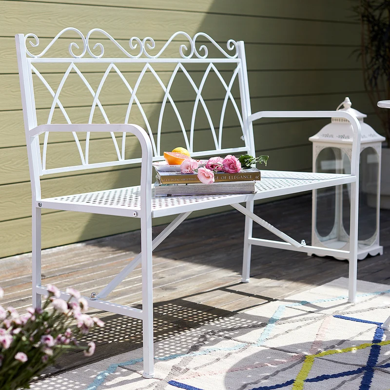 SoBuy OGT45-W Banc de Jardin Extérieur 2 Personnes en Métal Banc Extérieur pour Balcon, Pelouse, Terrasse