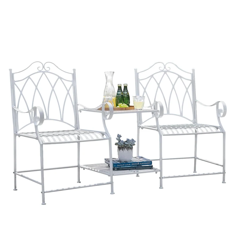 SoBuy OGT44-W Salon de Jardin 2 Personnes Banc avec Table intégrée 2 Places, Table Bistrot, Banc de Jardin