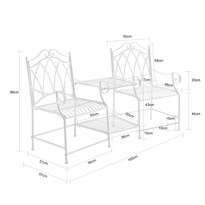 SoBuy OGT44-W Salon de Jardin 2 Personnes Banc avec Table intégrée 2 Places, Table Bistrot, Banc de Jardin