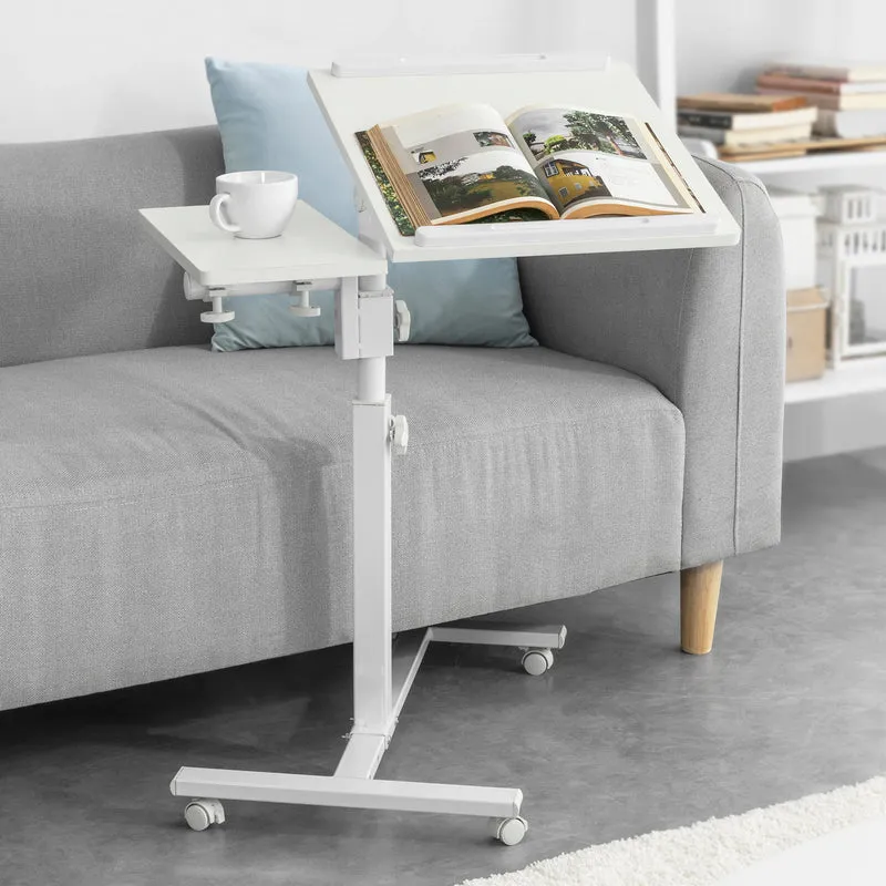 SoBuy FBT07N6-W Table de Lit Canapé Table Roulante avec 2 plateaux inclinables – Blanc