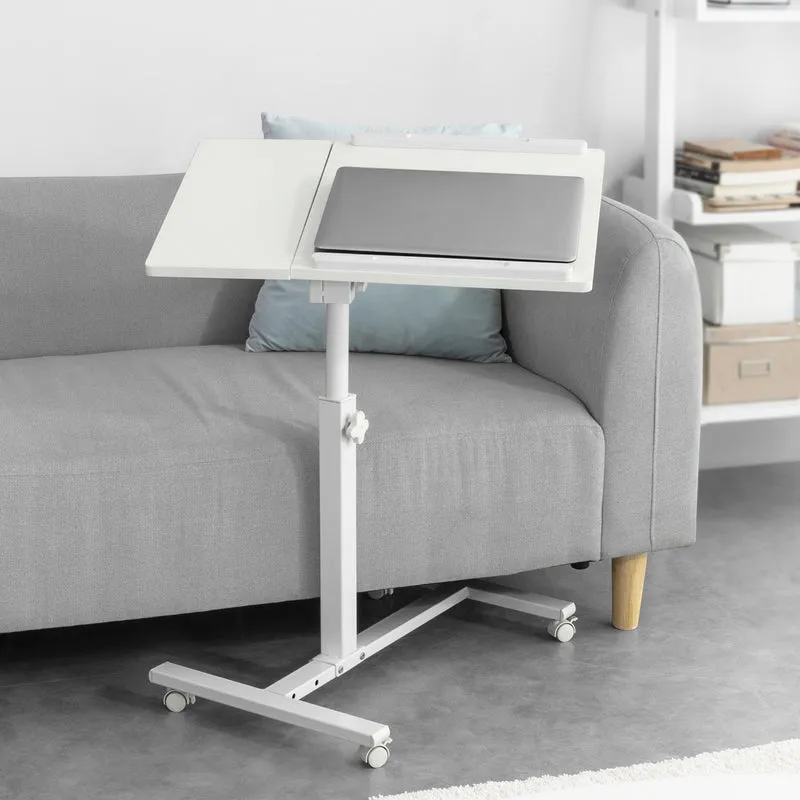SoBuy FBT07N6-W Table de Lit Canapé Table Roulante avec 2 plateaux inclinables – Blanc