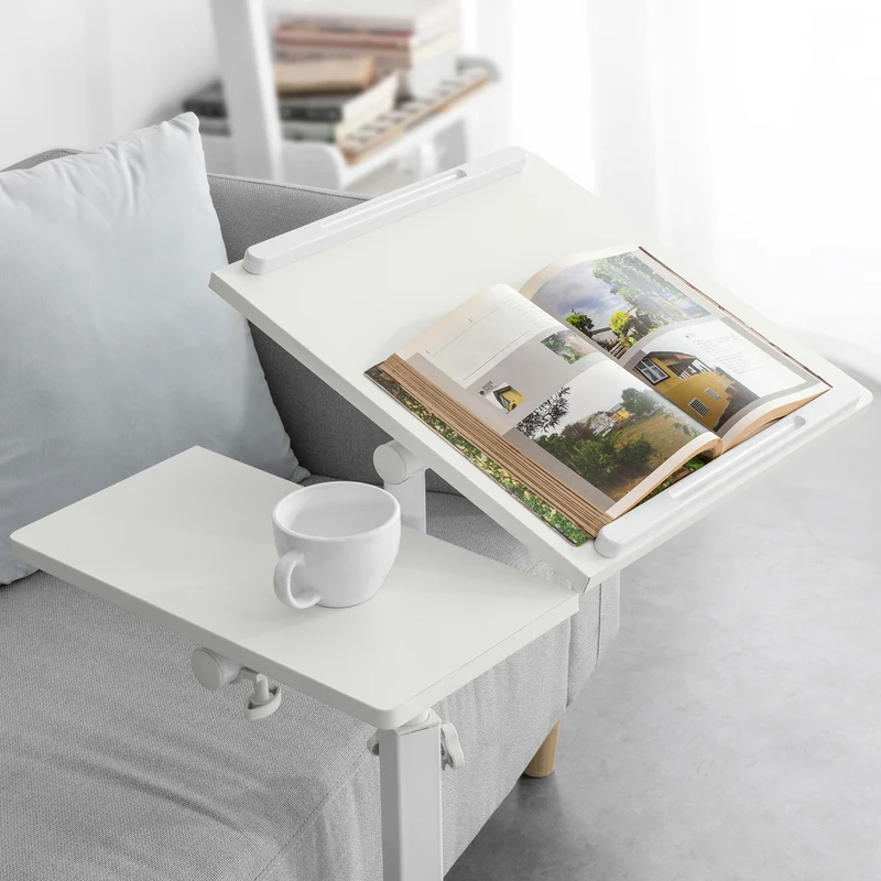 SoBuy FBT07N6-W Table de Lit Canapé Table Roulante avec 2 plateaux inclinables – Blanc