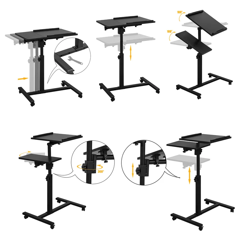 SoBuy FBT07N6-SCH Table de Lit Canapé Table Roulante avec 2 plateaux inclinables – Noir