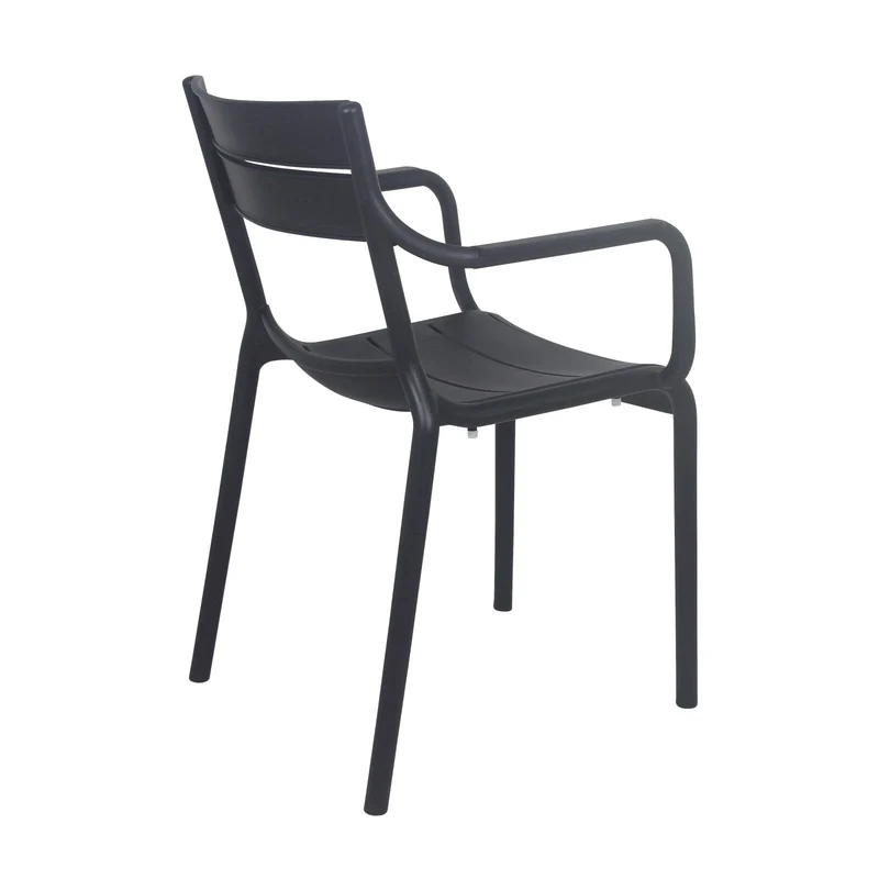 Lot de 4 chaises de jardin en plastique avec accoudoirs Noire PANAME