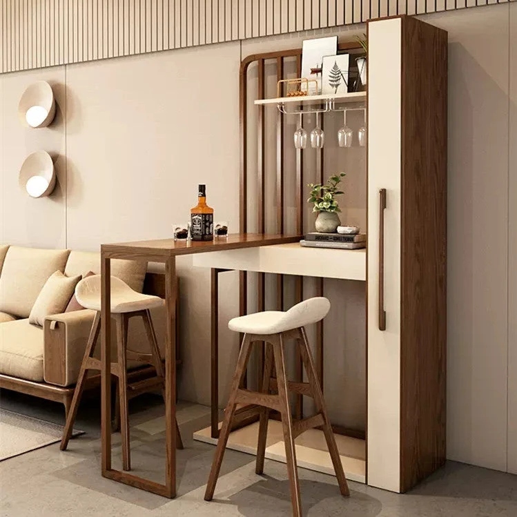 Table de bar rétractable nordique avec armoire à vin