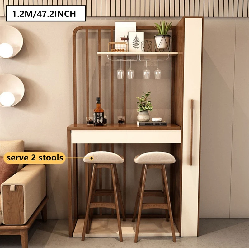 Table de bar rétractable nordique avec armoire à vin