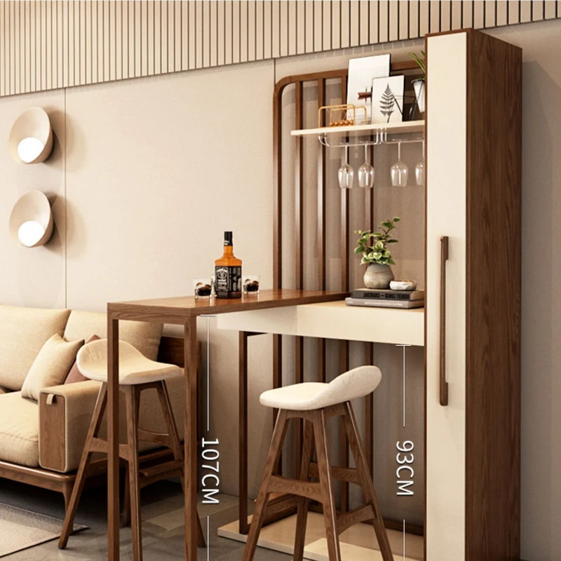 Table de bar rétractable nordique avec armoire à vin