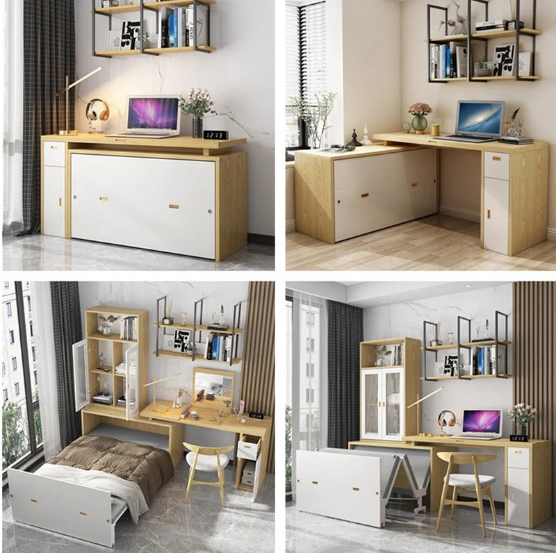 Lit armoire escamotable avec bureau multifonction
