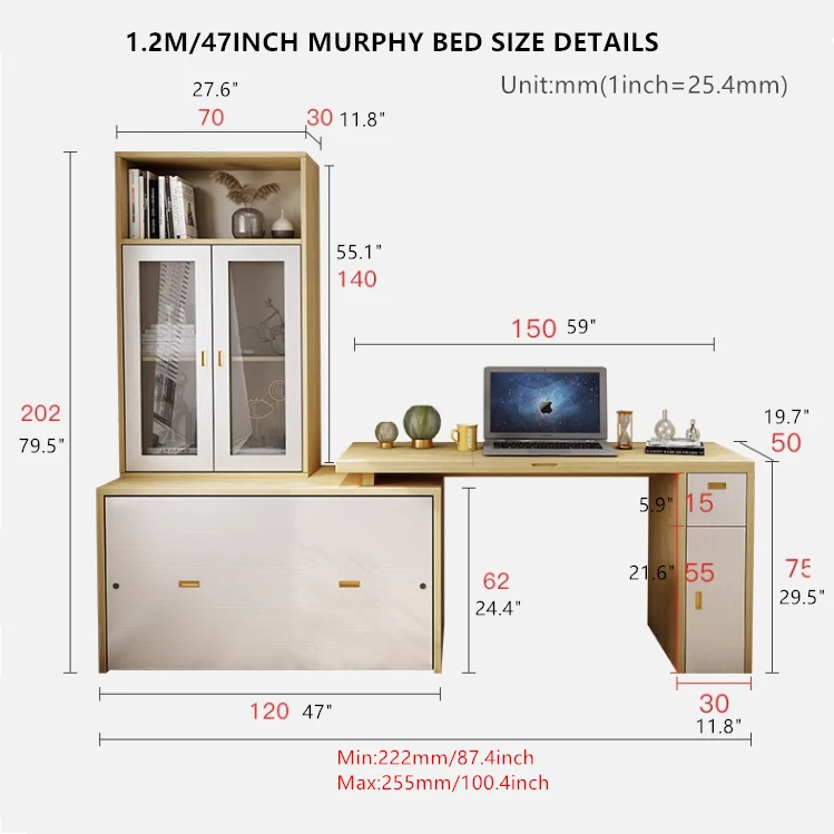 Lit armoire escamotable avec bureau multifonction