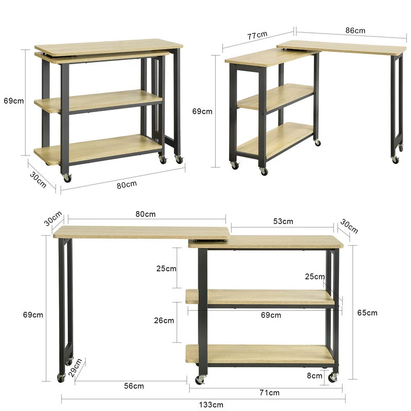 SoBuy FWT83-N Table d'appoint Rotative,Table Console Mobile avec 2 étagères de Rangement et 6 roulettes