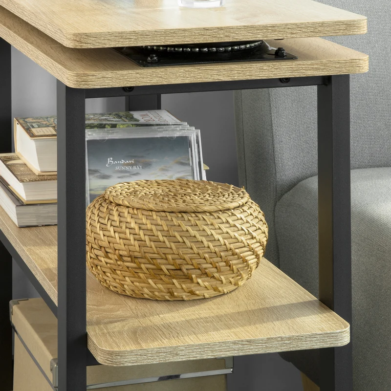 SoBuy FWT83-N Table d'appoint Rotative,Table Console Mobile avec 2 étagères de Rangement et 6 roulettes