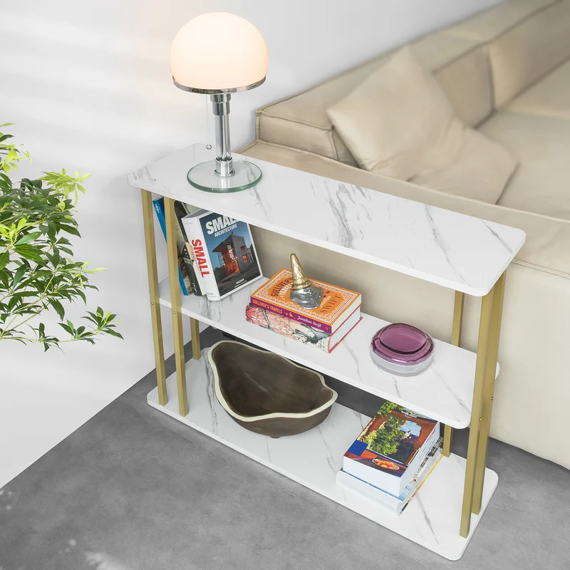 SoBuy FBT96-G Bout de Canapé de Rectangle Table d’Appoint Marbre Cadre et Pieds en Fer