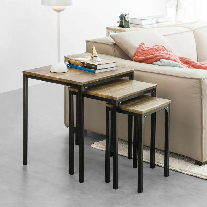 SoBuy FBT84-N Lot de 3 Tables Basses Gigognes, Tables d'appoint Empilables, Style Industriel