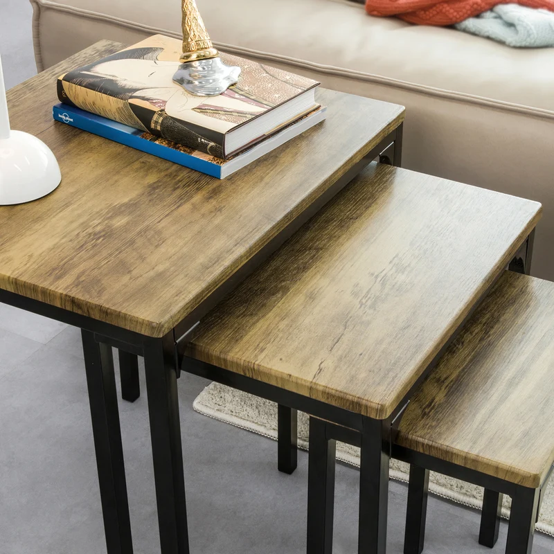SoBuy FBT84-N Lot de 3 Tables Basses Gigognes, Tables d'appoint Empilables, Style Industriel