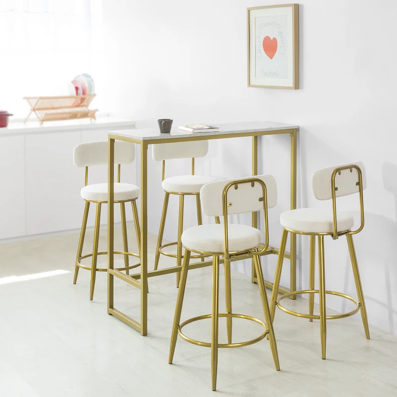 SoBuy FSB34-G Table de Bar Effet Marbre Table Haute de Bar Table à Manger Mange-Doré