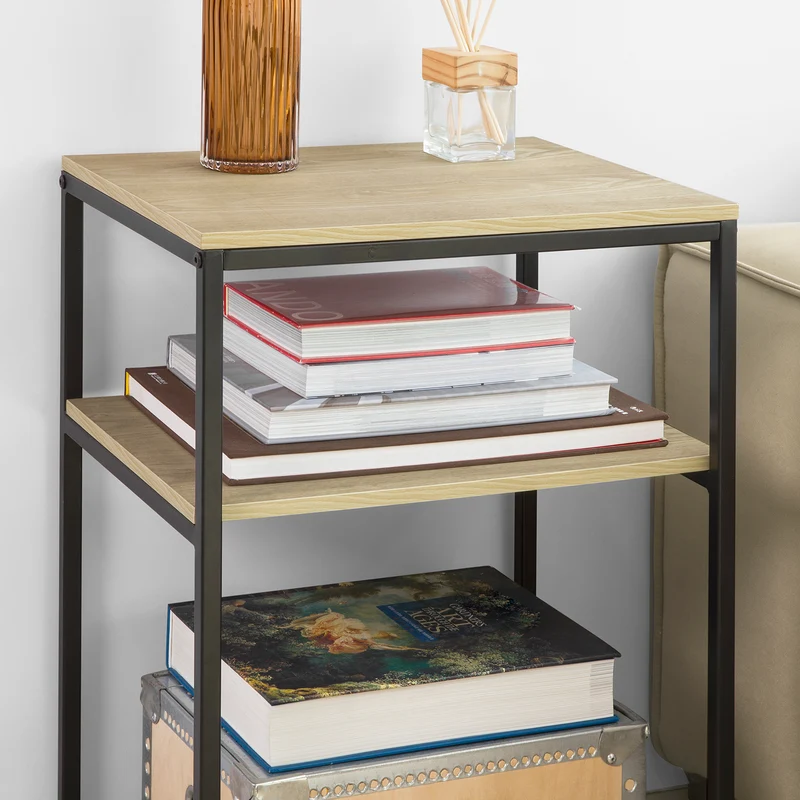 SoBuy FBT94-N Table d'appoint Bout de Canapé Table Basse Table de Chevet à 2 Niveaux Style Industriel