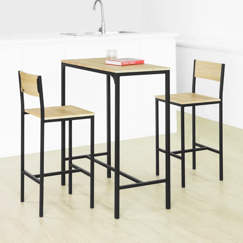 SoBuy OGT03-L-N Lot Table et 2 Chaises de Bar de Style Industriel Ensemble Table de Bar + Tabourets de Bar