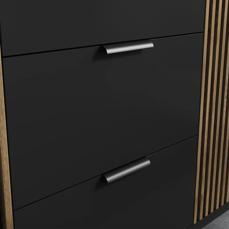 Buffet 2 portes 3 tiroirs Melchior Noir et Bois