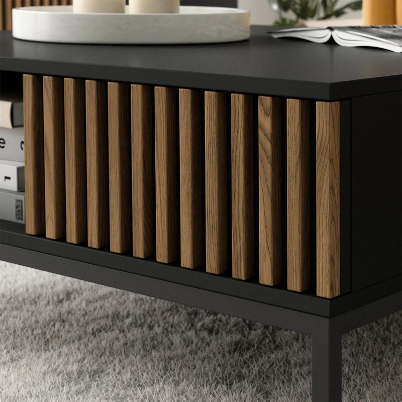 Table basse 1 tiroir 1 niche Melchior Noir et Bois