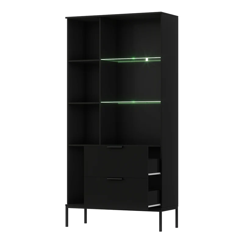 Vaisselier 2 portes 2 tiroirs Melchior Noir et Bois