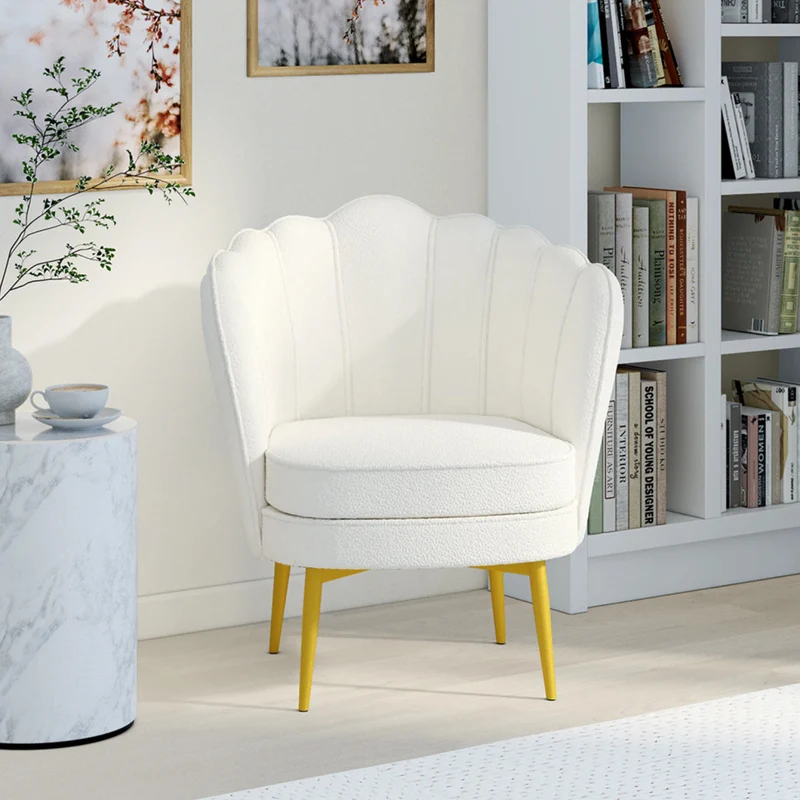 Fauteuil Arielle Blanc bouclette pieds dorés
