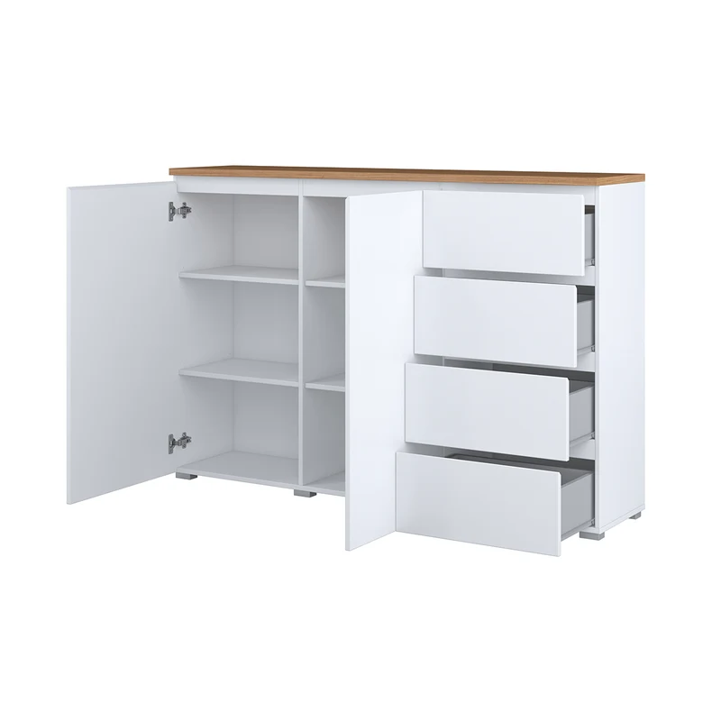 Buffet 2 portes 4 tiroirs Liko Blanc et Bois