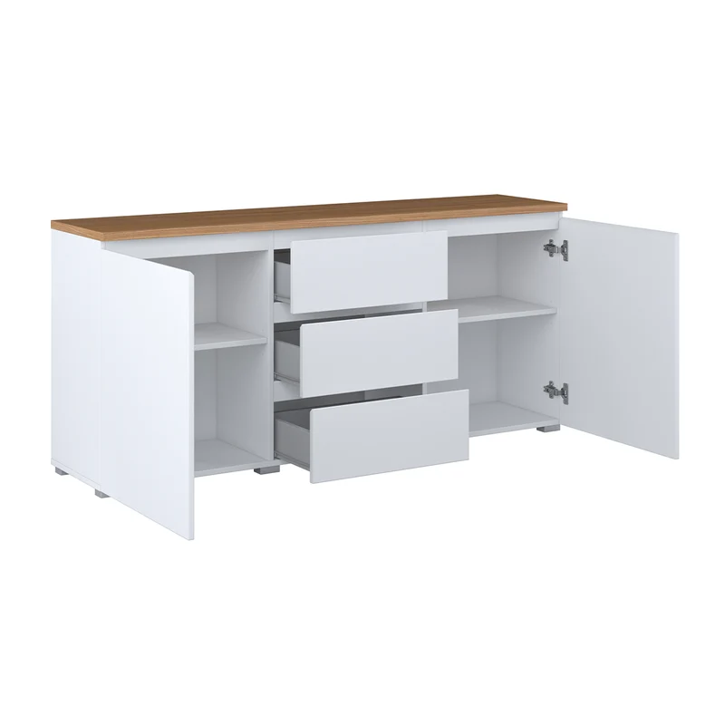 Buffet 2 portes 3 tiroirs Liko Blanc et Bois